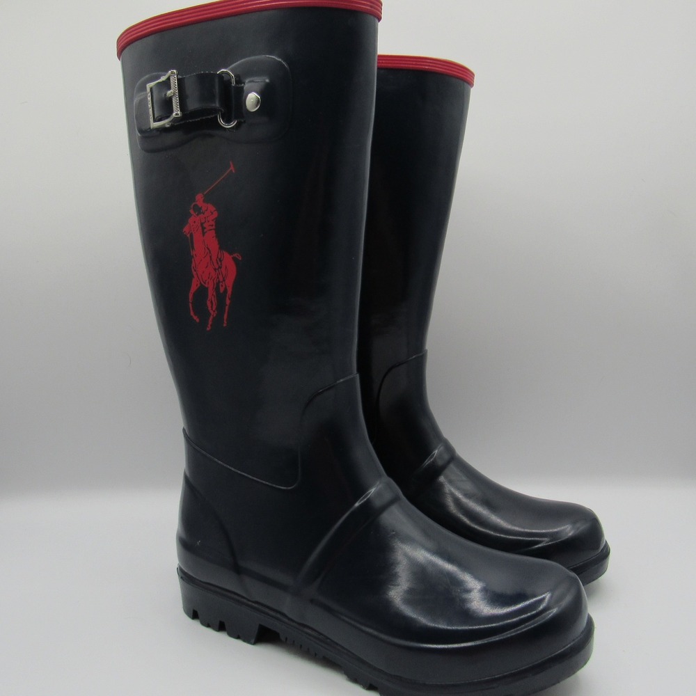 Polo Ralph Lauren Rain Boots Kids 2 Navy Blue Excellent Waterproof Big Pony Logo